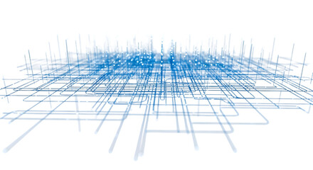 Minimalistic scatter plot with bright blue dots and connecting trend line, isolated on white background.