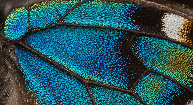 Extreme Macro of a Blue Butterfly Wing Showing Iridescent Scales and Structure