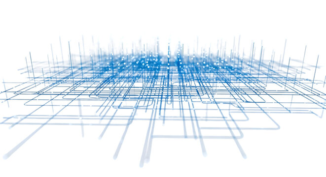 Minimalistic scatter plot with bright blue dots and connecting trend line, isolated on white background.