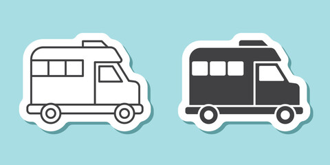RV car sticker icon in flat style. Camper vector illustration on isolated background. Transport sign business concept.