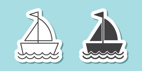 Sailboat sticker icon in flat style. Ship vector illustration on isolated background. Transport sign business concept.