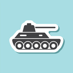 Fototapeta premium Tank sticker icon in flat style. Panzer vehicle vector illustration on isolated background. Transport sign business concept.