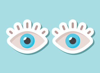 Human eye sticker icon in flat style. Eyeball vector illustration on isolated background. Vision sign business concept.