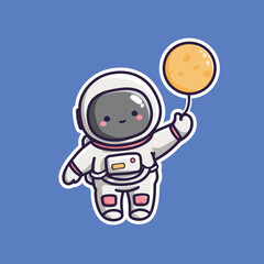 Cute Cartoon Illustration of an Astronaut Capturing the Moon in a Playful and Whimsical Style Perfect for Kids and Space Enthusiasts