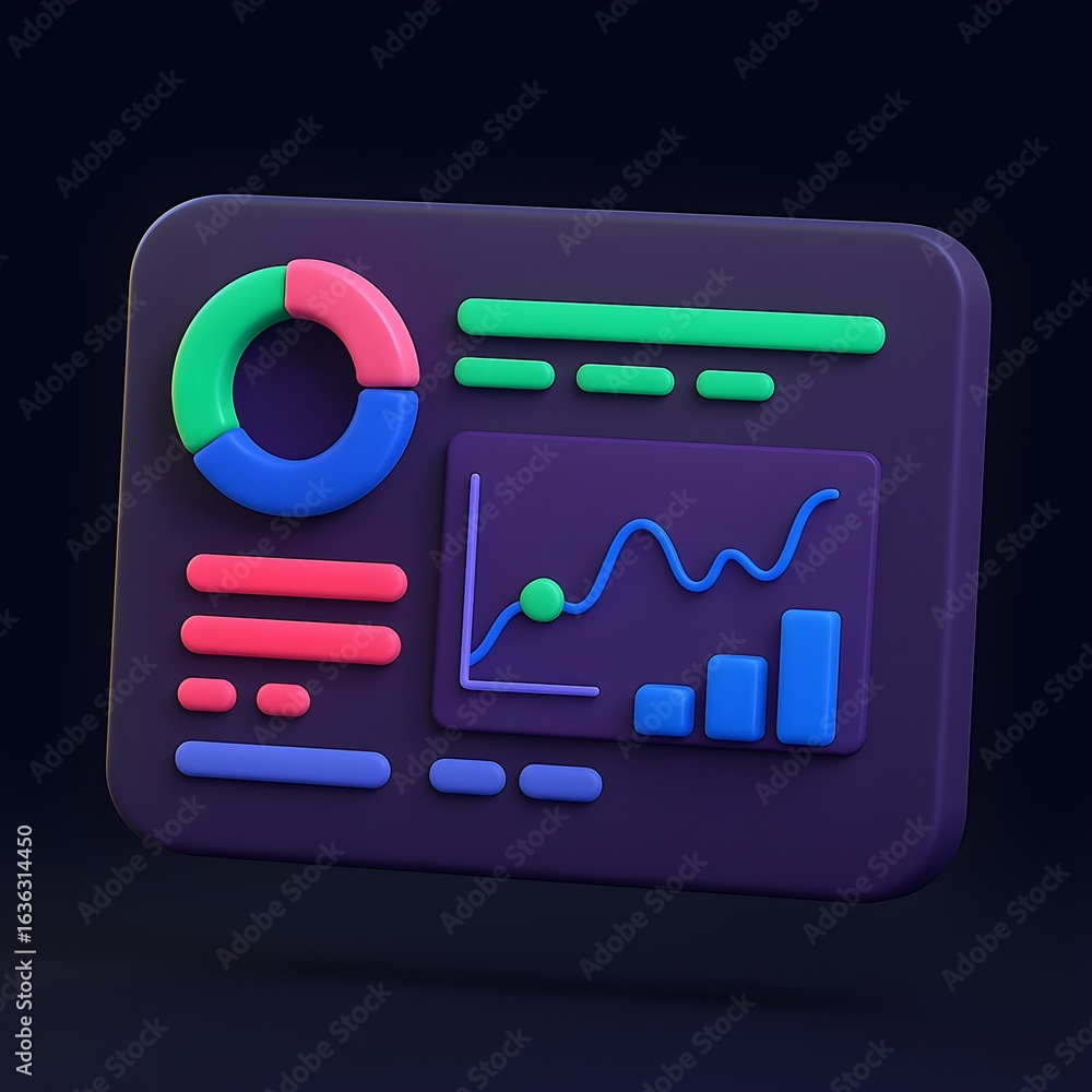 Aufkleber 3d dashboard with charts and graphs representing data analytics in business intelligence.
