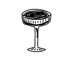 A hand drawn cocktail glass illustration for bar menus or drink packaging. This vintage sketch with retro charm is ideal for alcohol brands, beverage labels, or restaurant graphics.