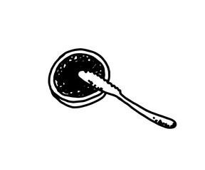 Jam-covered knife sketch with hand drawn charm for food packaging or breakfast visuals. Great for dessert recipes, sweet product branding, or vintage culinary illustrations.