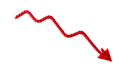 Simple red line graph going downward with arrow tip, isolated on white background.