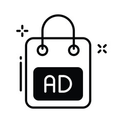 Handy glyph icon showing e-commerce shopping ads 