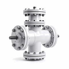 Fototapeta premium Industrial white pipeline valve fitting for plumbing and engineering use