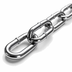 Obraz premium Close up of a metal chain links on white background for security use