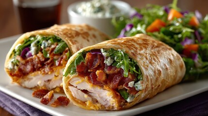 Delicious Chicken Wrap with Bacon, Blue Cheese, and Fresh Salad