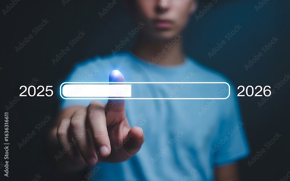 Poster person touching progress bar advancing from twenty five to twenty six finger loading