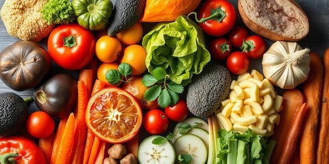 Overly processed food arranged like a still life, vibrant, artificial colors,  unhealthy lifestyle,  unhealthy