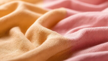 Close-up of soft, draped fabric in peach and coral tones