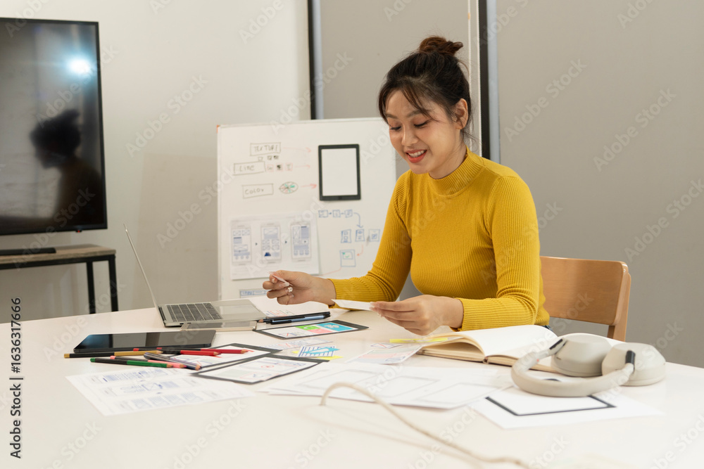 Poster creative web designer planning ui application and developing digital template