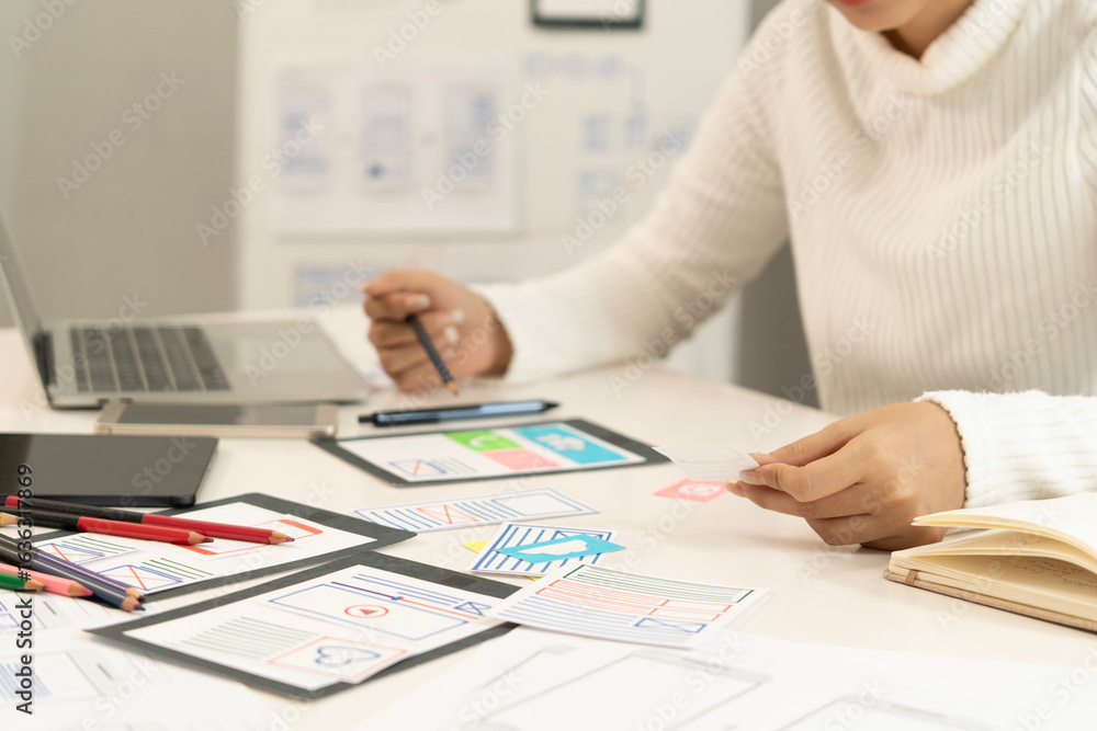 Wall mural creative web designer planning ui application and developing digital template