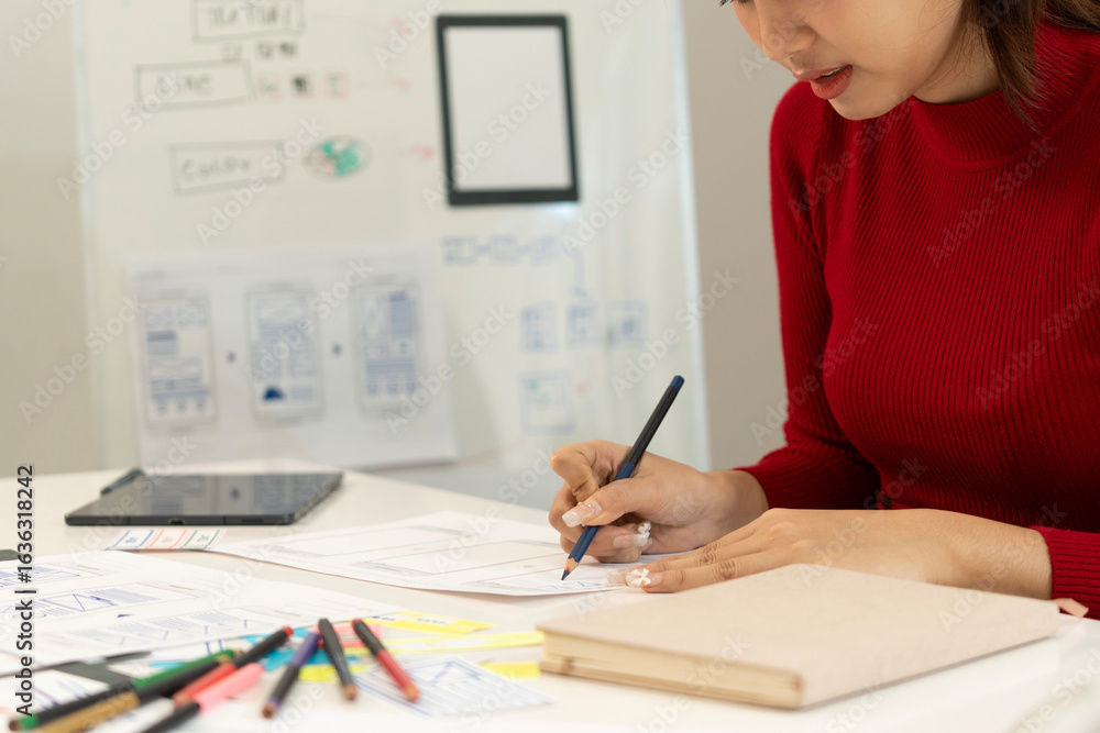 Poster creative web designer planning ui application and developing digital template
