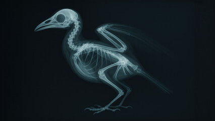 An X-ray Study of a Bird Skeleton Highlighting the Intricate Anatomy of Avian Species and Their Unique Skeletal Structure