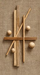 Geometric wooden forms on linen