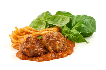 Spaghetti Meatballs in Marinara Sauce, isolated on white background