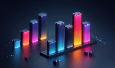 Abstract 3D bar graph with vibrant neon colors