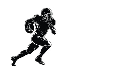 Silhouette of a football player running with the ball, isolated on white background sports silhouette
