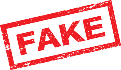 Distressed Red Rubber Stamp Featuring the Word Fake with Grunge Texture on White Background