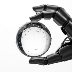 robotic hand holding a glass ball