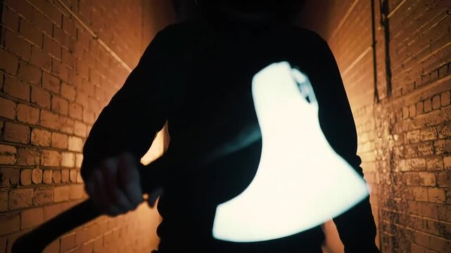 Axe-Wielding Figure in Dark Alleyway