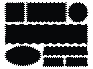 shape icon set vector on white background. decorative, borders, scalloped, wavy, rectangle, oval, circle, graphic design, print, web, symbol.