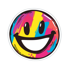 A brightly colored smiley face with a paint splatter effect, in a pop-art style. This icon is great for websites or blogs about fun, creativity, art, or digital communication.

