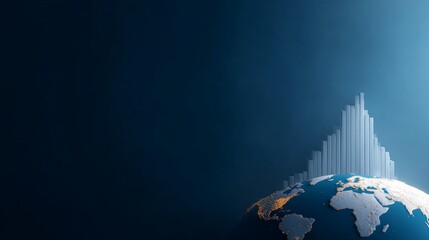Path to Economic Recovery and Growth, Abstract globe with city skyline overlay on dark background.