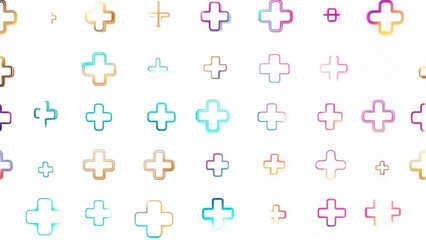Colorful plus signs on white background