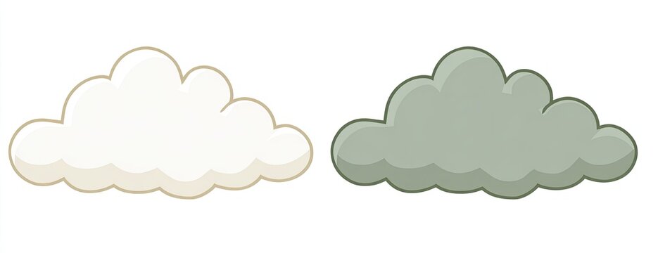 Two cartoon clouds, one light beige, one grayish-green