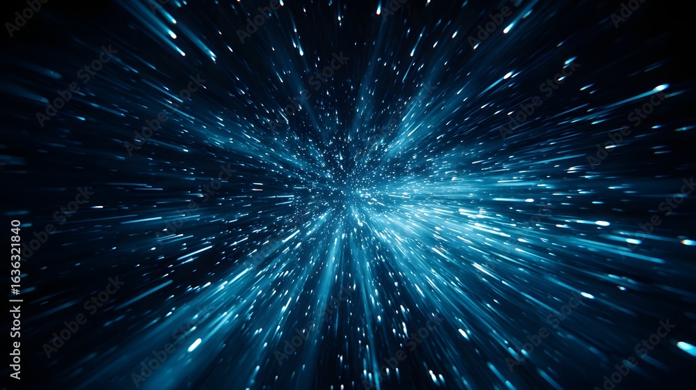 Poster abstract image of a dynamic blue light effect.