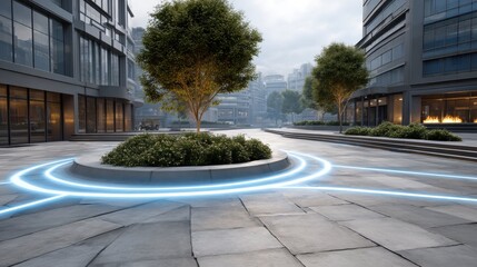 Futuristic Urban Environment with Augmented Reality Features Downtown Cityscape Digital Art Modern Design Aerial View