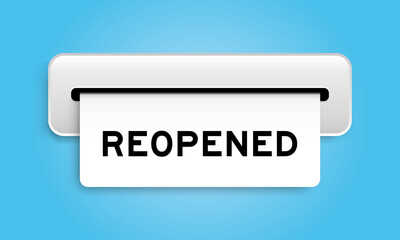 White coupon banner with word reopened from machine on blue color background
