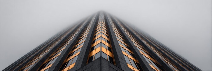 Skyscraper piercing a hazy sky