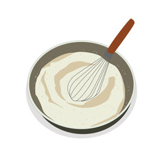 whisks ingredients in a mixing bowl,