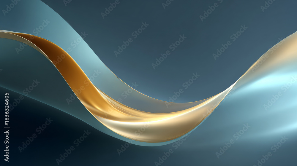 Poster smooth abstract background features soft gradient of blue and gold, creating flowing wave like patte