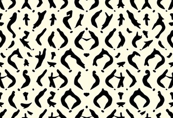 Elegant black silhouettes of abstract shapes form a continuous, repeating pattern on a solid background,   stylish,  endless