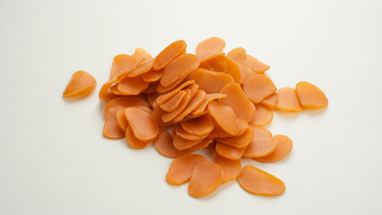 Raw dried prawn crackers or Kerupuk udang mentah, Indonesian food
