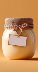 Creamy yellow jar, rustic tied top, blank label
