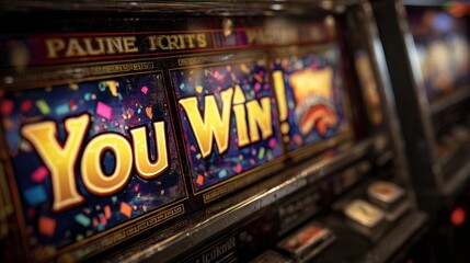 Slot machine display screen showing You Win! message with glowing effects