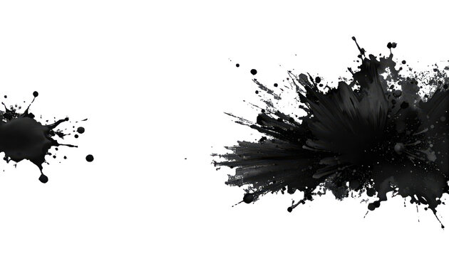Black paint  on empty transparent background Isolated abstract stains explosion brus