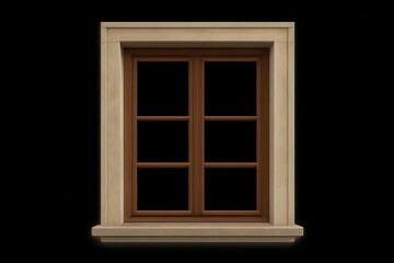 Obraz premium Traditional closed wooden window with a stone frame on a beige wall.