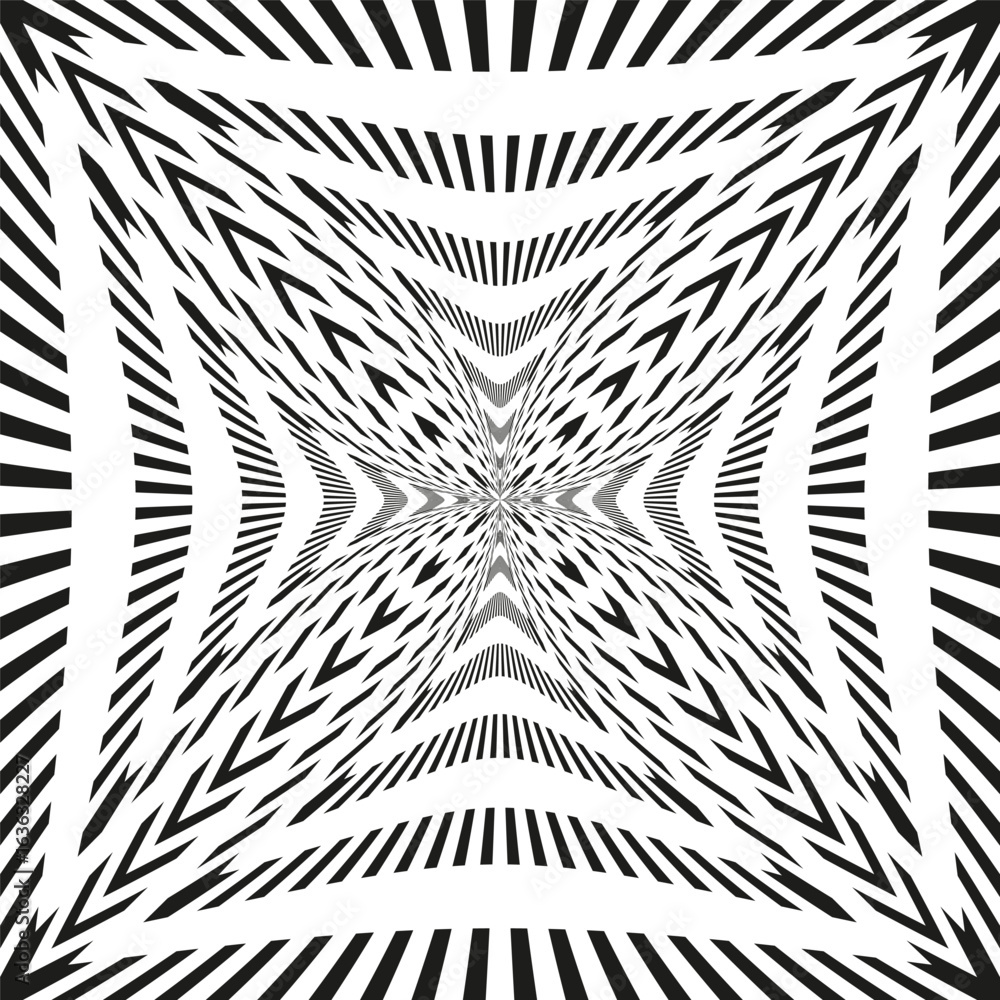 Poster geometric starburst pattern. vector abstract illusion. expanding lines art. dynamic monochrome desig