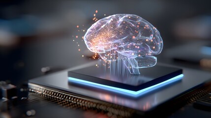 A 3d rendering of a brain on a circuit board.