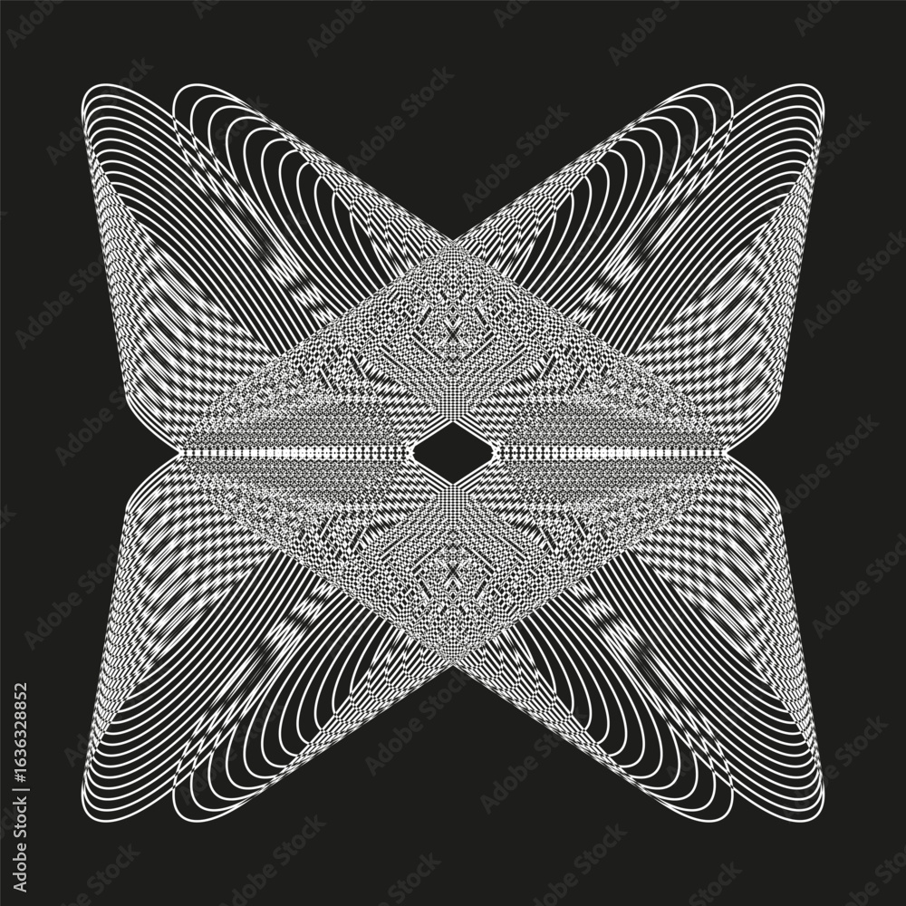 Poster abstract geometric form. vector line pattern. dynamic motion graphic. symmetrical white art.